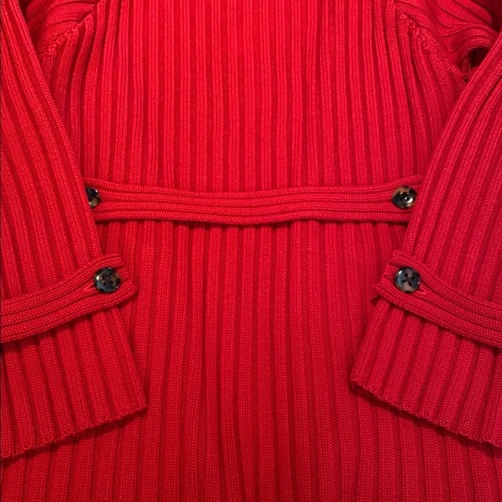 Carlisle Vtg Heavy Ribbed Merino Wool Red Cowl Neck Button Zip Cardigan Jacket L - Picture 12 of 15